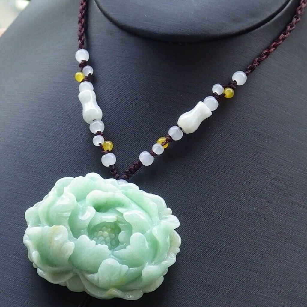Certified Green Natural A Jade Jadeite Pendant Orchid Flower Necklace